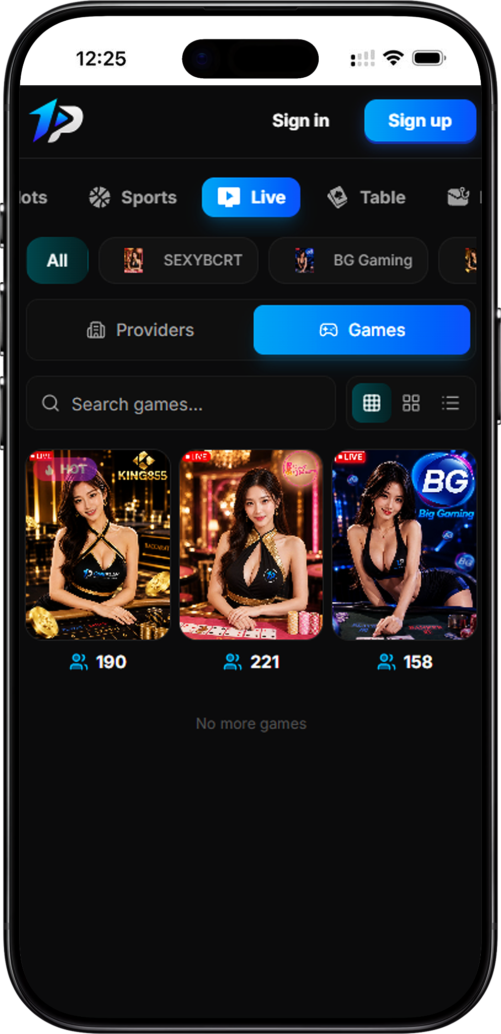 OnePlay Live Casino Selection