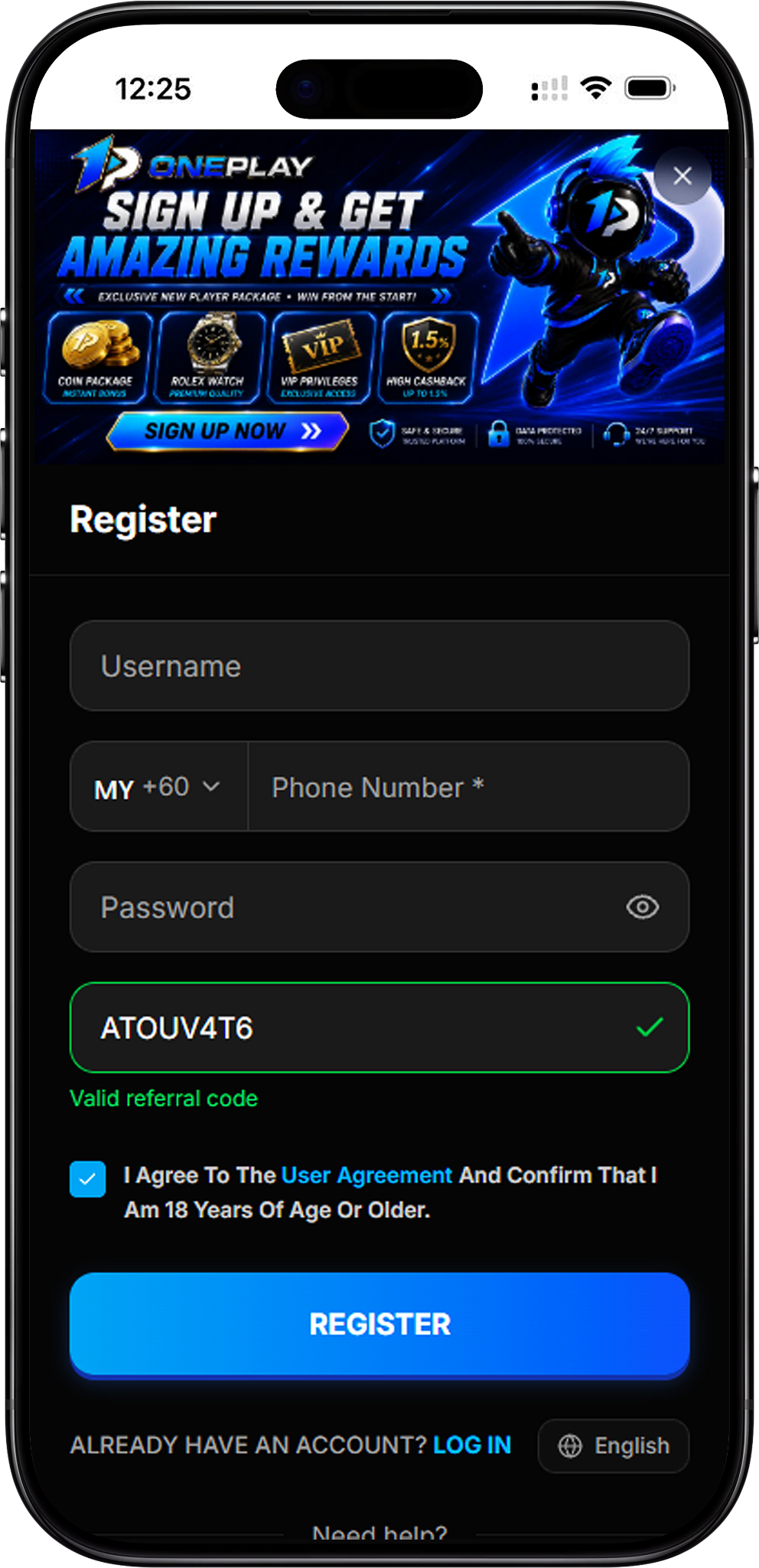 Register with a Referral Code or QR Code